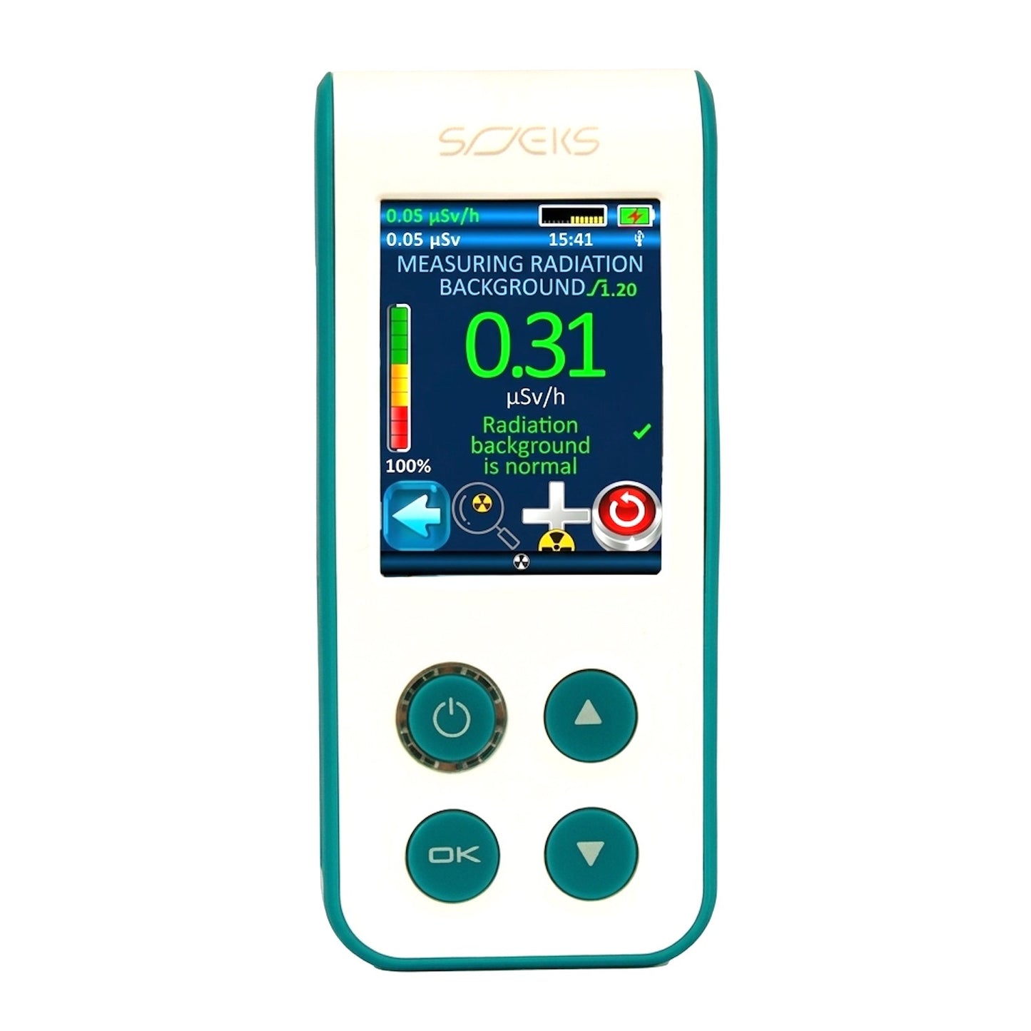 SOEKS 01M NEO Professional Radiation Dosimeter - front view, Radiation background is normal