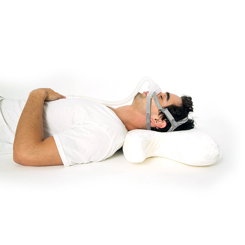 BEST IN REST Memory Foam CPAP Pillow with Cooling Gel - man sleeping on the back