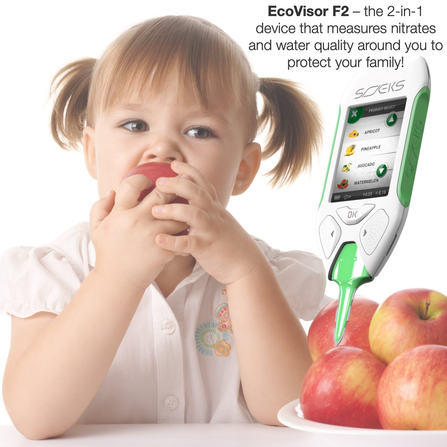 EcoVisor F2 the 2-in-1 device that measures nitrates and water quality around you to protect your family!
