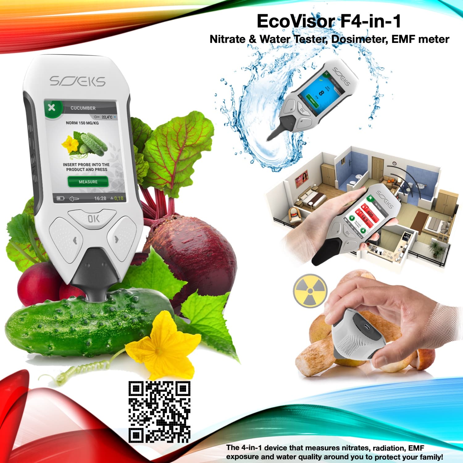 EcoVisor F4 - 4 in 1 Device: Nitrate tester, Dosimeter, EMF meter, TDS meter