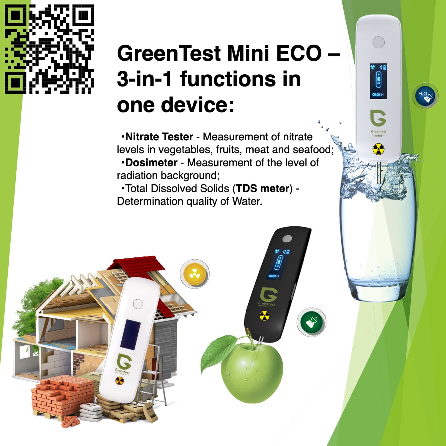 GreenTest Mini ECO (Dosimeter) – 3-in-1 device: Radiation, Nitrate, Water  detector –