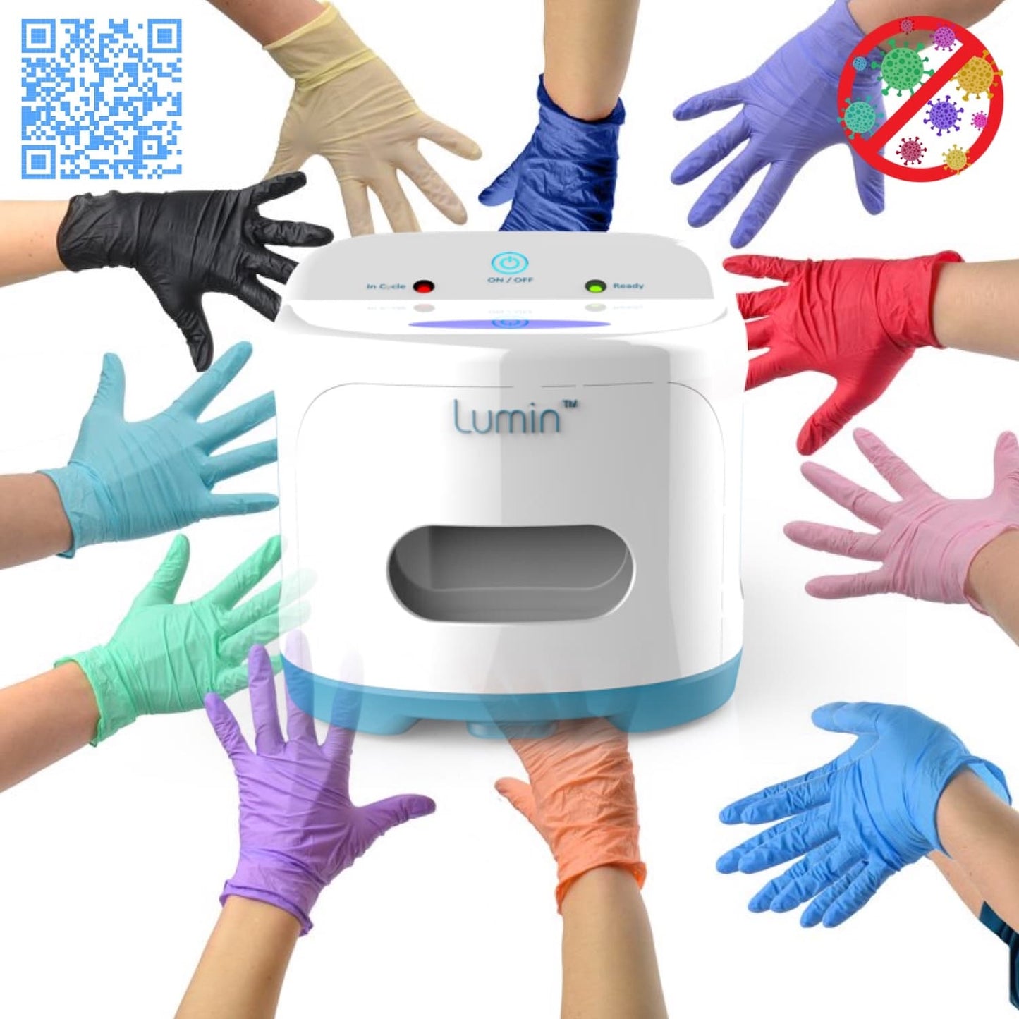 Lumin UVC - Sanitizing System Interface Accessories Cleaner hands in multi colored gloves