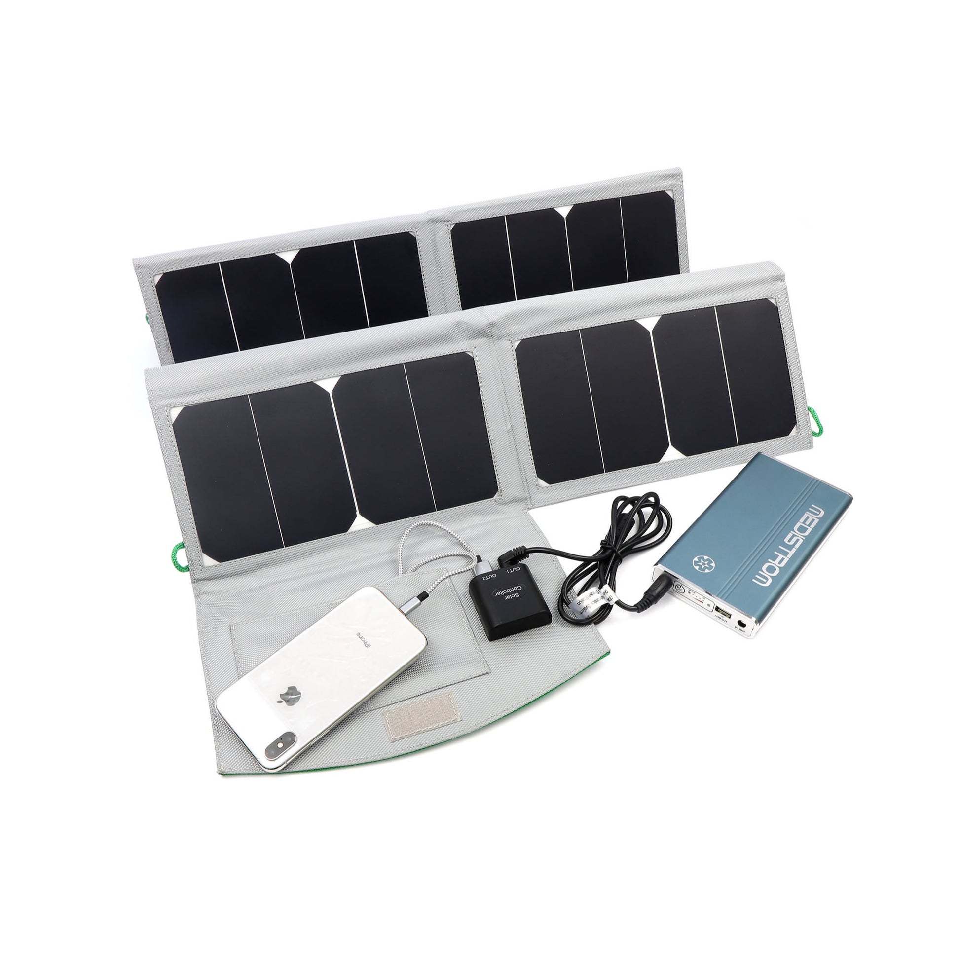 Medistrom Solar Panel 50W are charging a Pilot-12 / 24 Lite and Phone