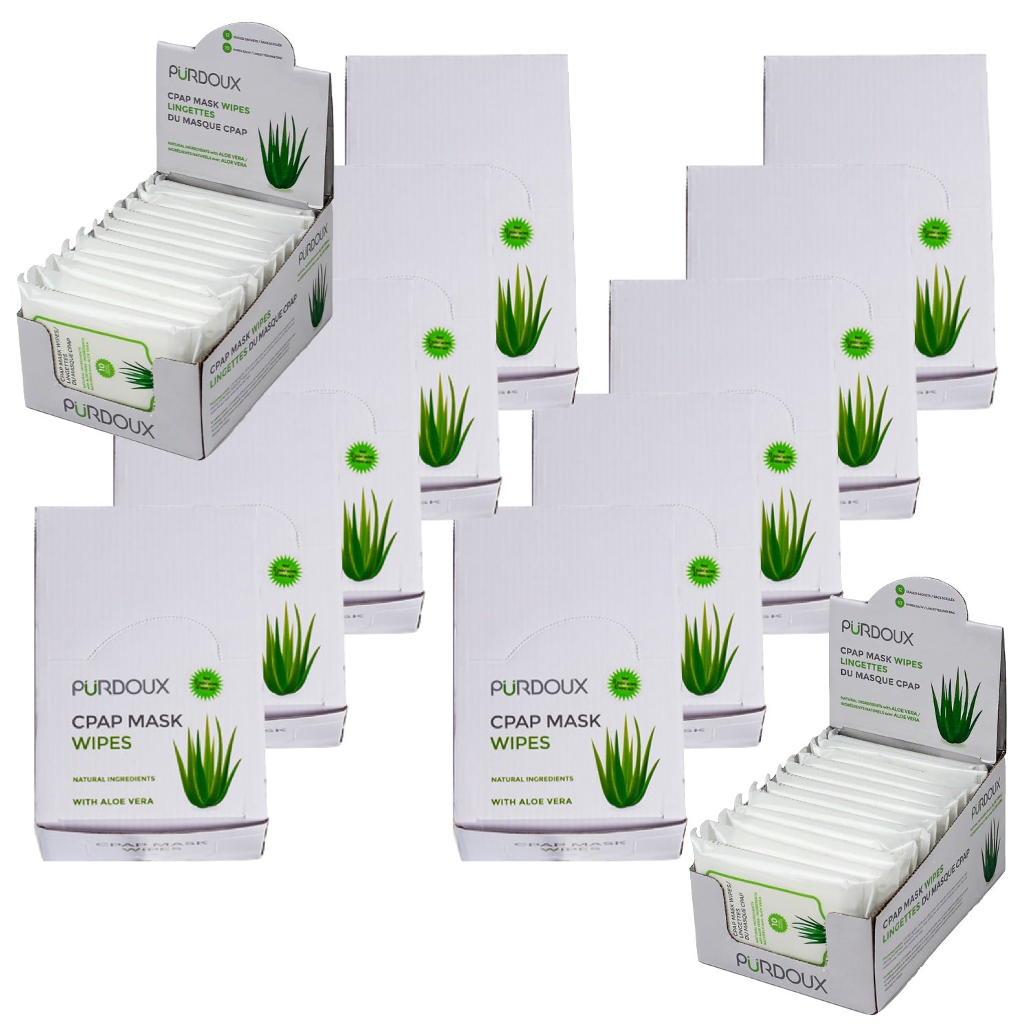 PURDOUX CPAP Aloe Vera Unscented Wipes Travel Box - case of 12