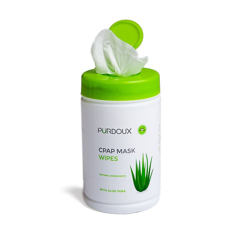 PURDOUX CPAP Mask Wipes with Aloe Vera Unscented - Canister Open